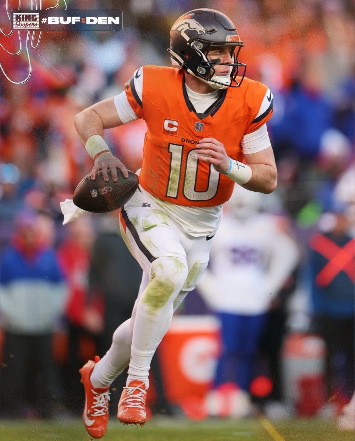 Bo Nix Denver Broncos Jersey #10 Nike Vapor Fuse Elite Orange Size 44 (L) NFL