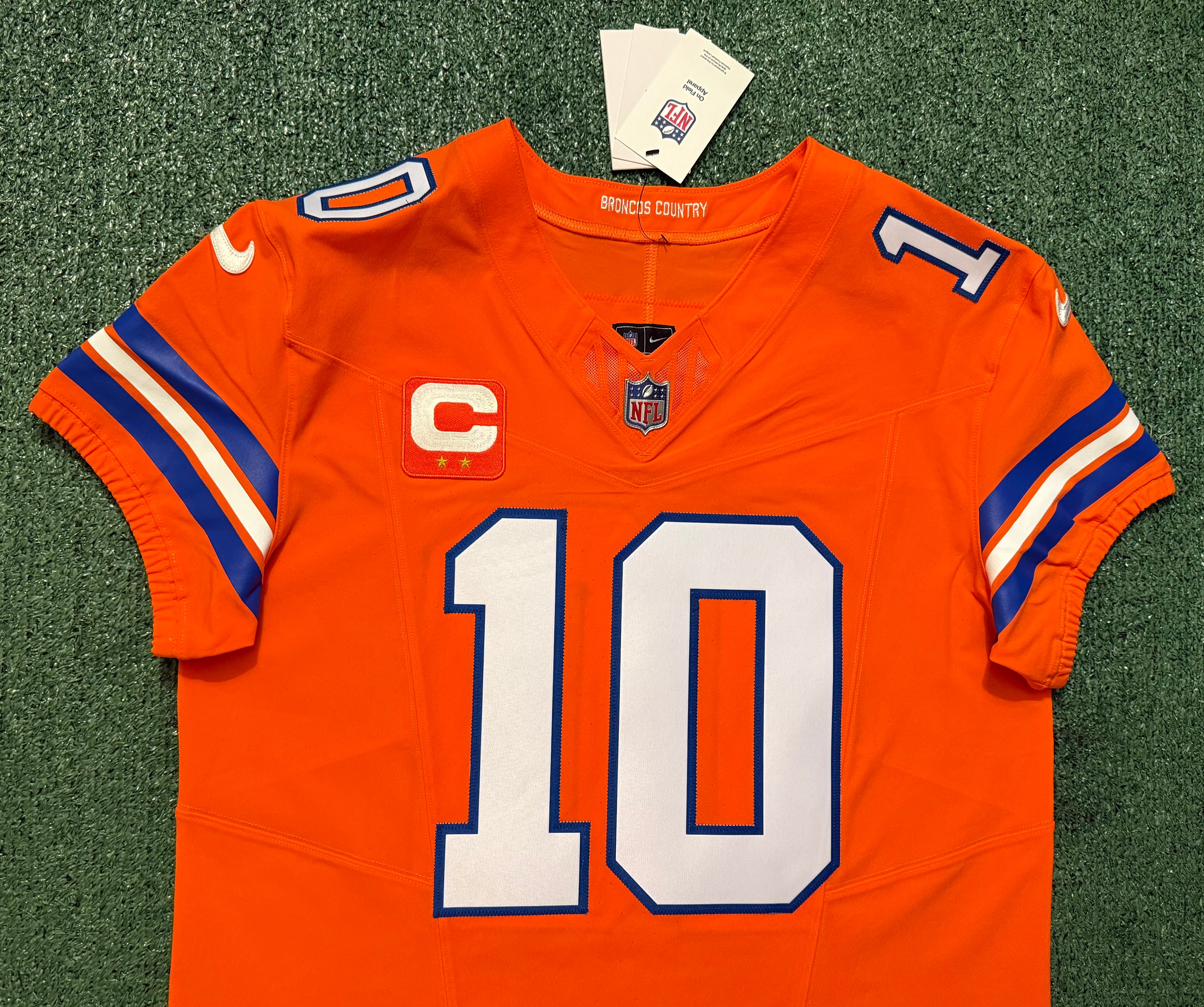 Bo Nix Denver Broncos Jersey #10 Nike Vapor Fuse Elite Orange Size 44 (L) NFL
