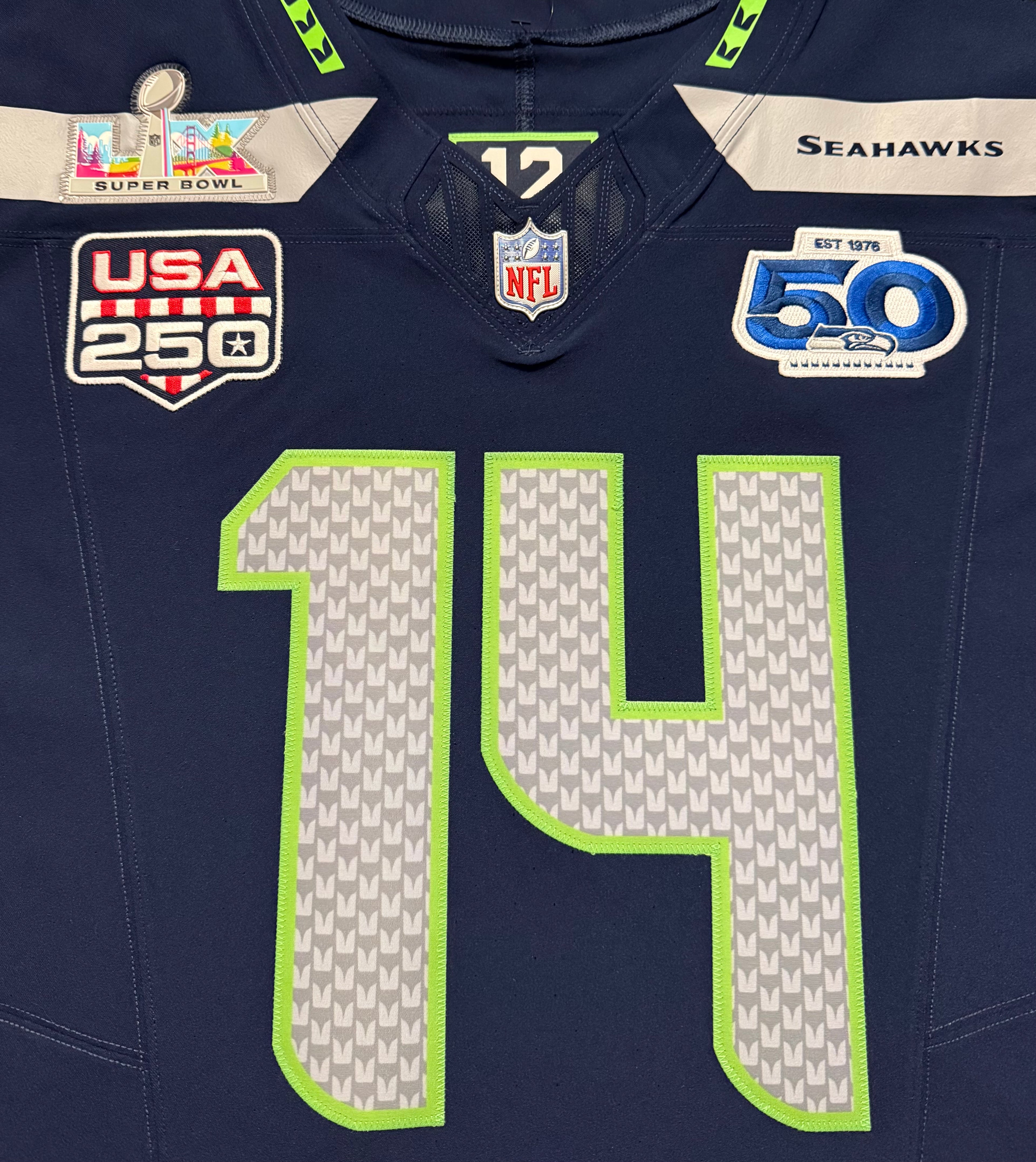 Sam Darnold Seattle Seahawks Jersey #14 Nike Vapor FUSE Elite Blue Size 44 (Large) NFL