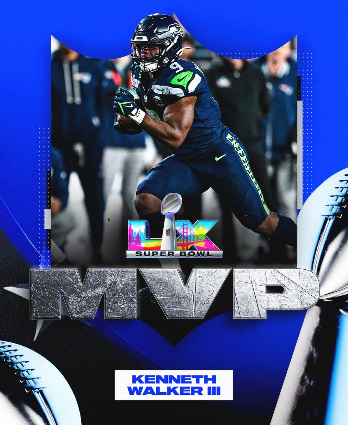Kenneth Walker III Seattle Seahawks Jersey #9 Nike Vapor FUSE Elite Navy Size 44 (Large) NFL