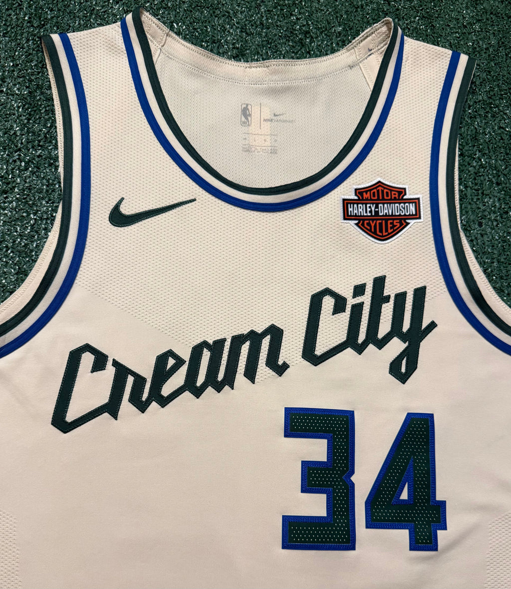 Giannis Antetokounmpo Milwaukee Bucks Jersey #34 Nike Vaporknit Authentic Cream Size 48 (Large) NBA