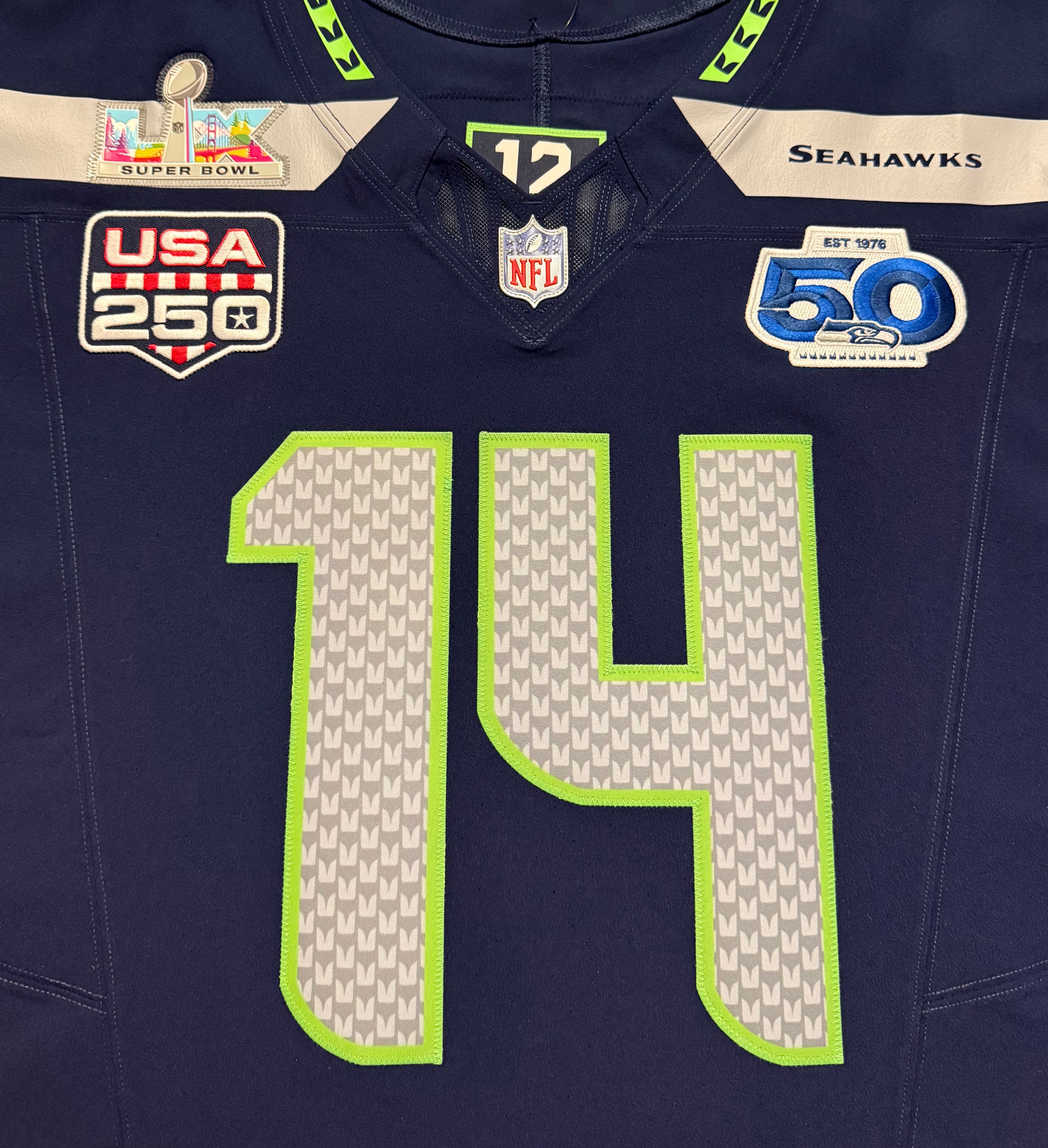 Sam Darnold Seattle Seahawks Jersey #14 Nike Vapor FUSE Elite Blue Size 48 (XL) NFL
