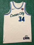 Giannis Antetokounmpo Milwaukee Bucks Jersey #34 Nike Vaporknit Authentic Cream Size 48 (Large) NBA