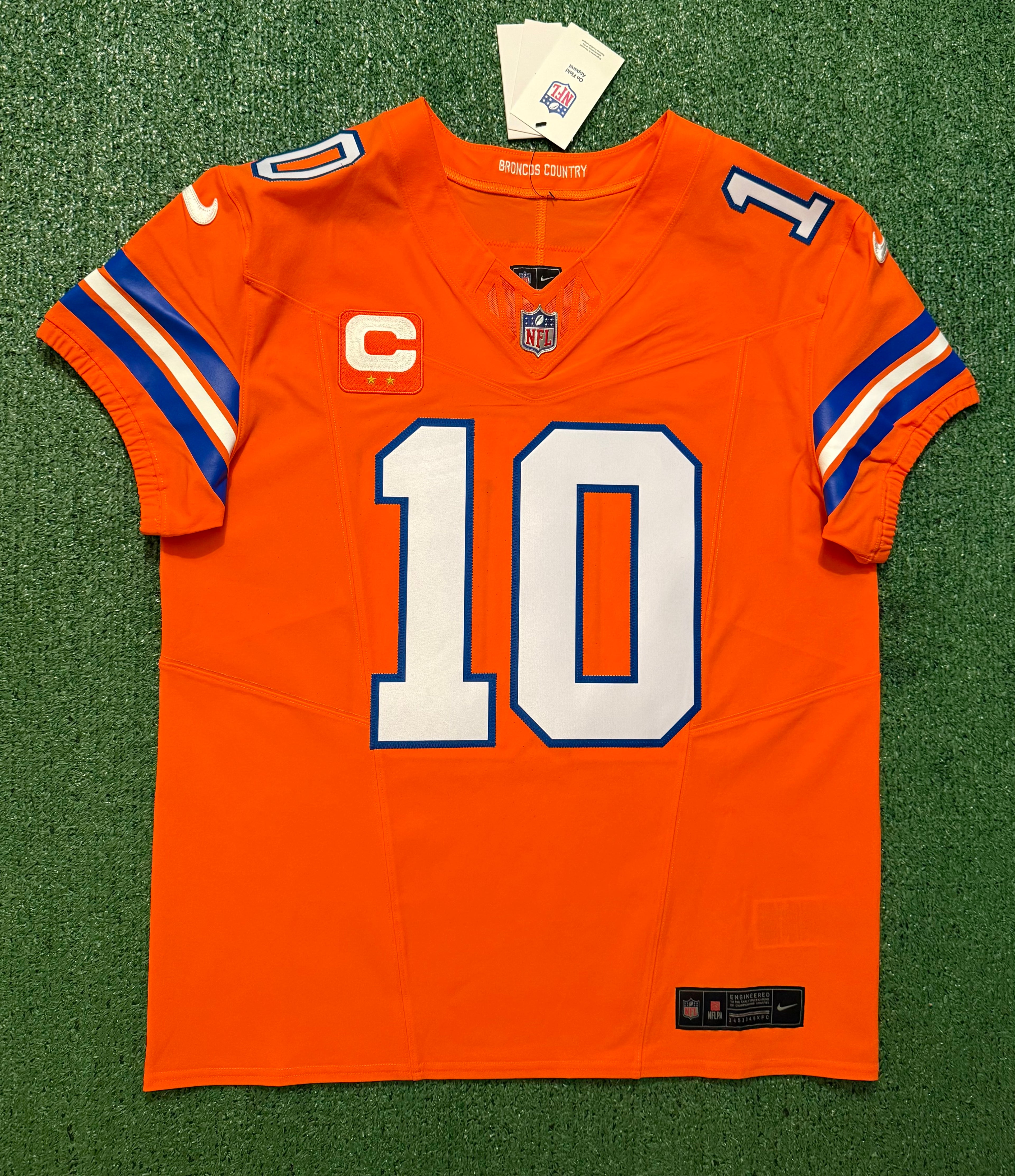 Bo Nix Denver Broncos Jersey #10 Nike Vapor Fuse Elite Orange Size 44 (L) NFL