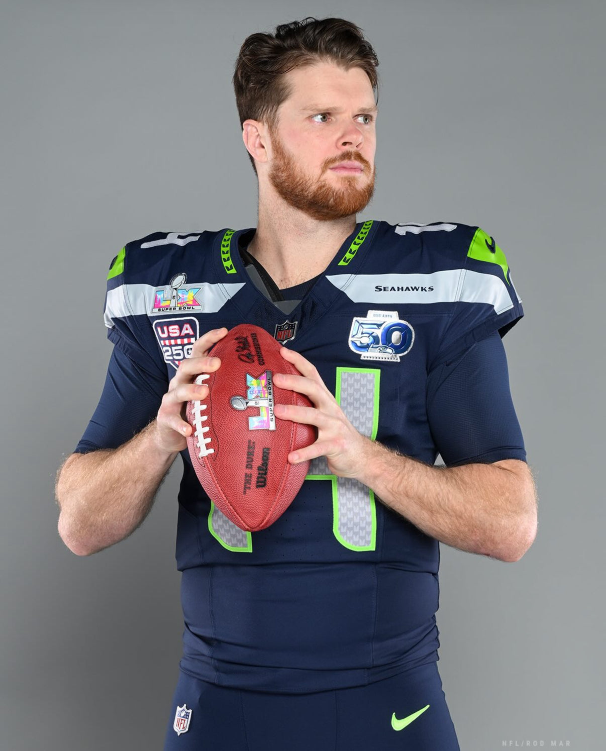 Sam Darnold Seattle Seahawks Jersey #14 Nike Vapor FUSE Elite Navy Size 44 (Large) NFL