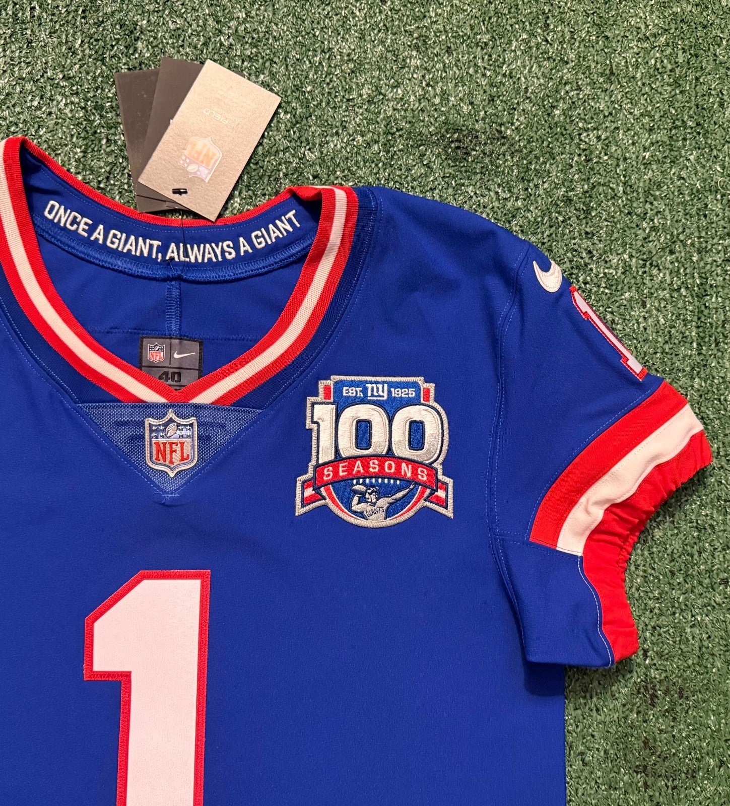 Malik Nabers New York Giants Jersey #1 Nike Vapor Elite Blue Size 40 (Medium) NFL