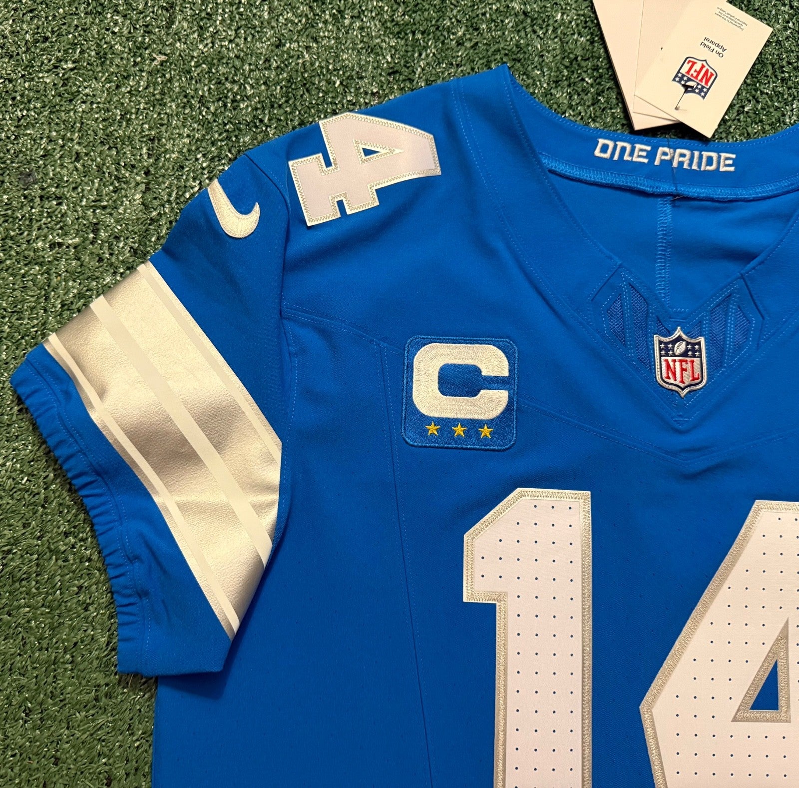 Amon Ra St Brown Detroit Lions Jersey #14 Nike Vapor FUSE Elite Blue Size 44 (Large) NFL