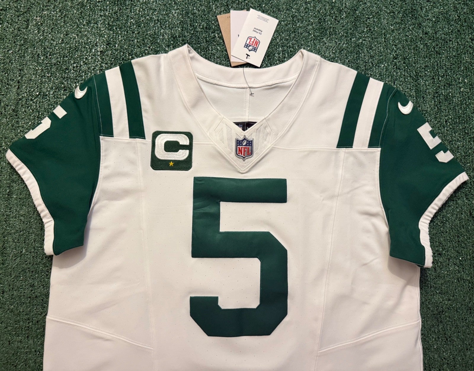 Garrett Wilson New York Jets Jersey #5 Nike Vapor Fuse Elite White Size 44 (L) NFL