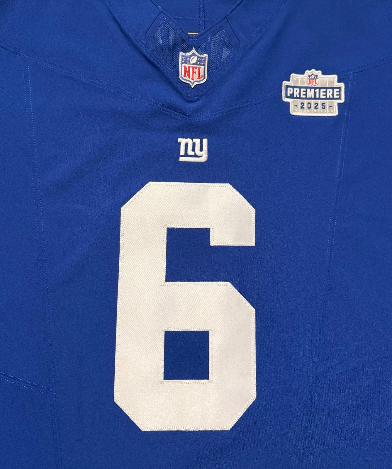Jaxson Dart New York Giants Jersey #6 Nike Vapor FUSE Elite Blue size 44 (Large) NFL