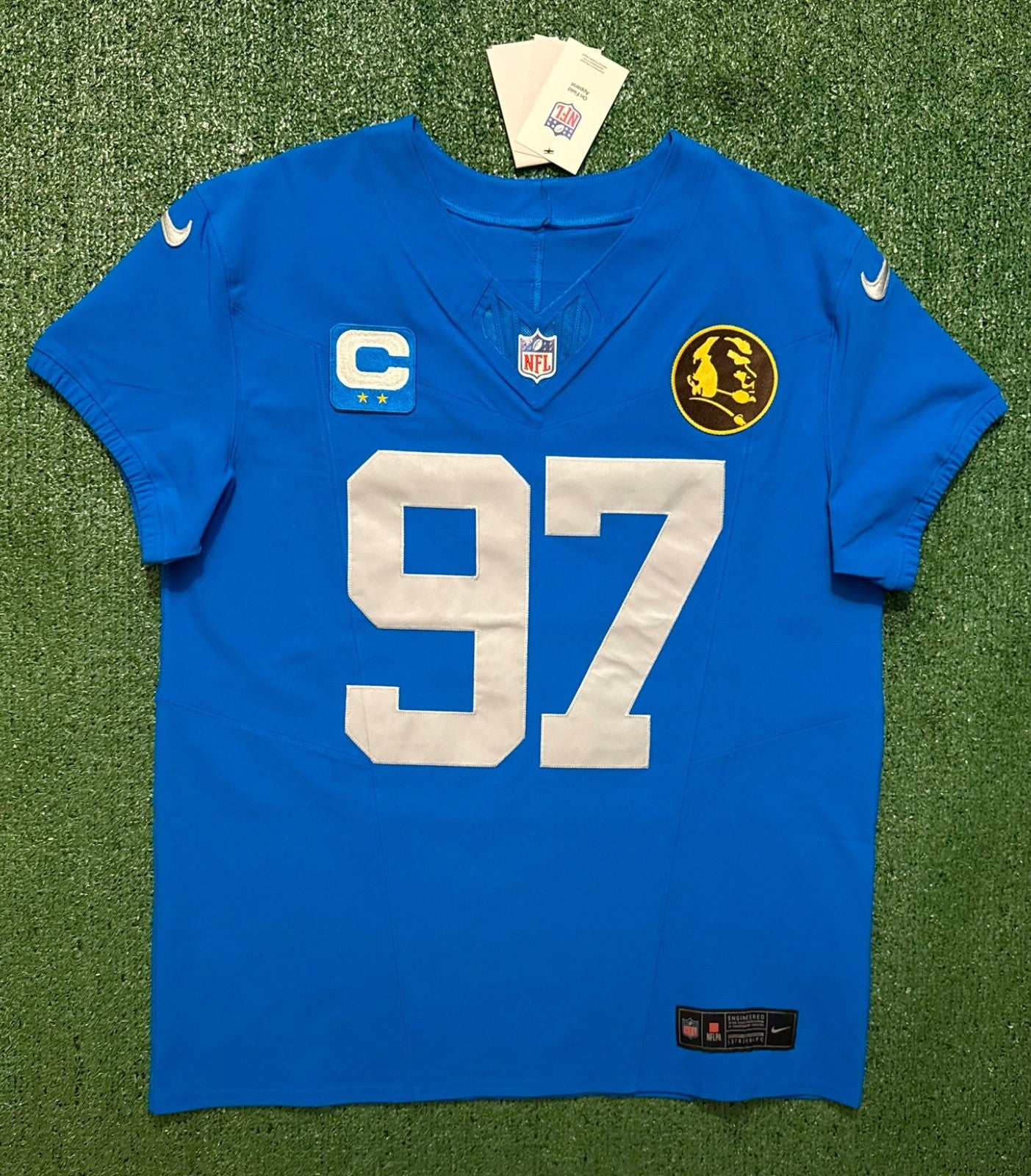 Aidan Hutchinson Detroit Lions Jersey #97 Nike Vapor FUSE Elite Blue size 44 (Large) NFL
