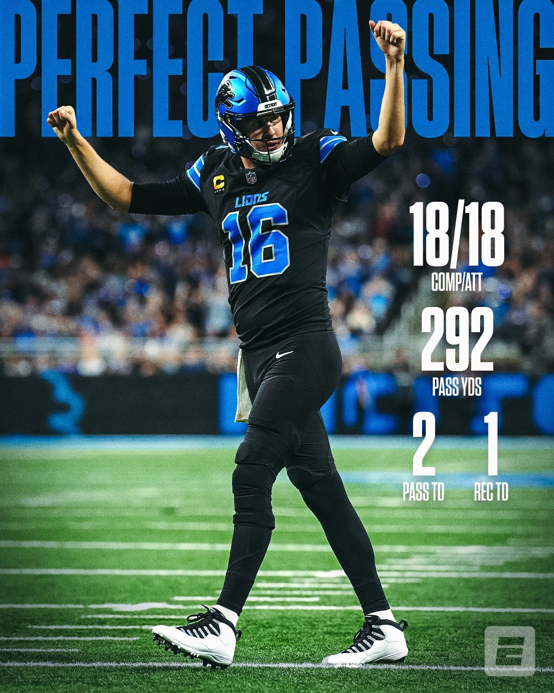Jared Goff Detroit Lions Jersey #16  Nike Vapor FUSE Elite Black Size 48 (XL) NFL