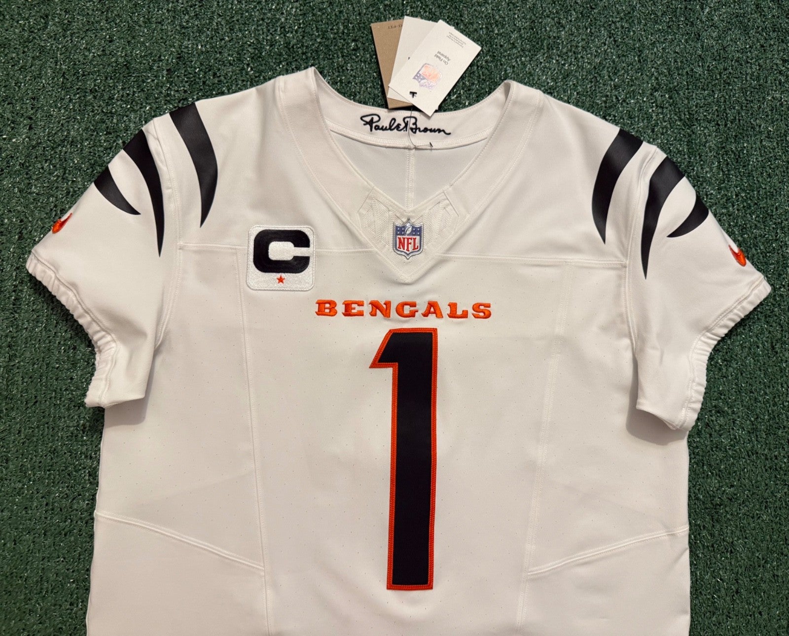 Ja'Marr Chase Cincinnati Bengals Jersey #1 Nike Vapor Fuse Elite White Size 44 (L) NFL