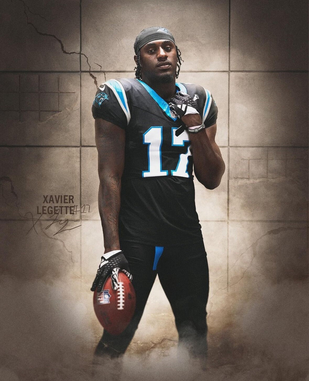 Xavier Legette Carolina Panthers Jersey #17 Nike Vapor FUSE Elite Black Size 44 (Large) NFL