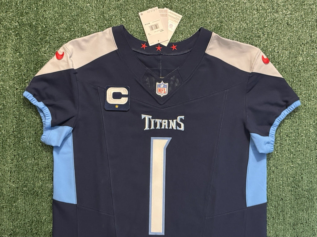 Cam Ward Tennessee Titans Jersey #1 Nike Vapor Fuse Elite Blue Size 44 (L) NFL