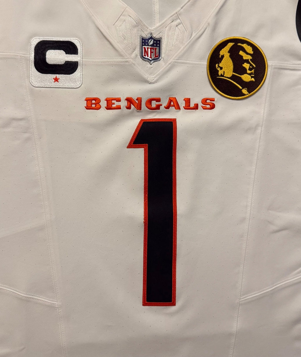 Ja'Marr Chase Cincinnati Bengals Jersey #1 Nike Vapor Fuse Elite White Size 48 (XL) NFL