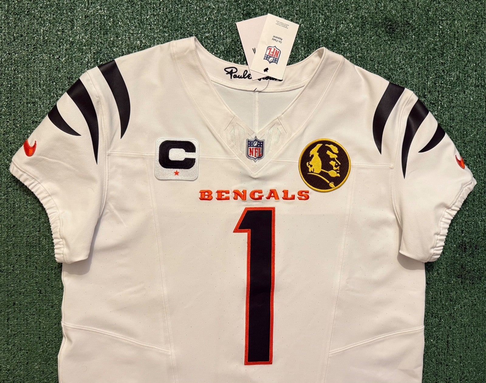 Ja'Marr Chase Cincinnati Bengals Jersey #1 Nike Vapor Fuse Elite White Size 44 (L) NFL