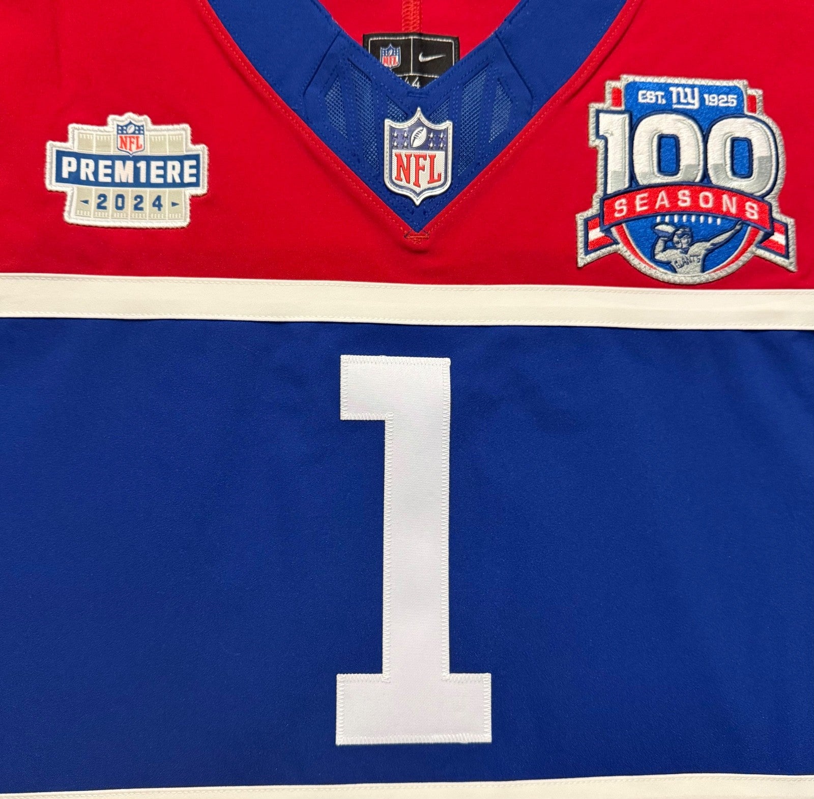 Malik Nabers New York Giants Jersey #1 Nike Vapor FUSE Elite red Size 44 (Large) NFL