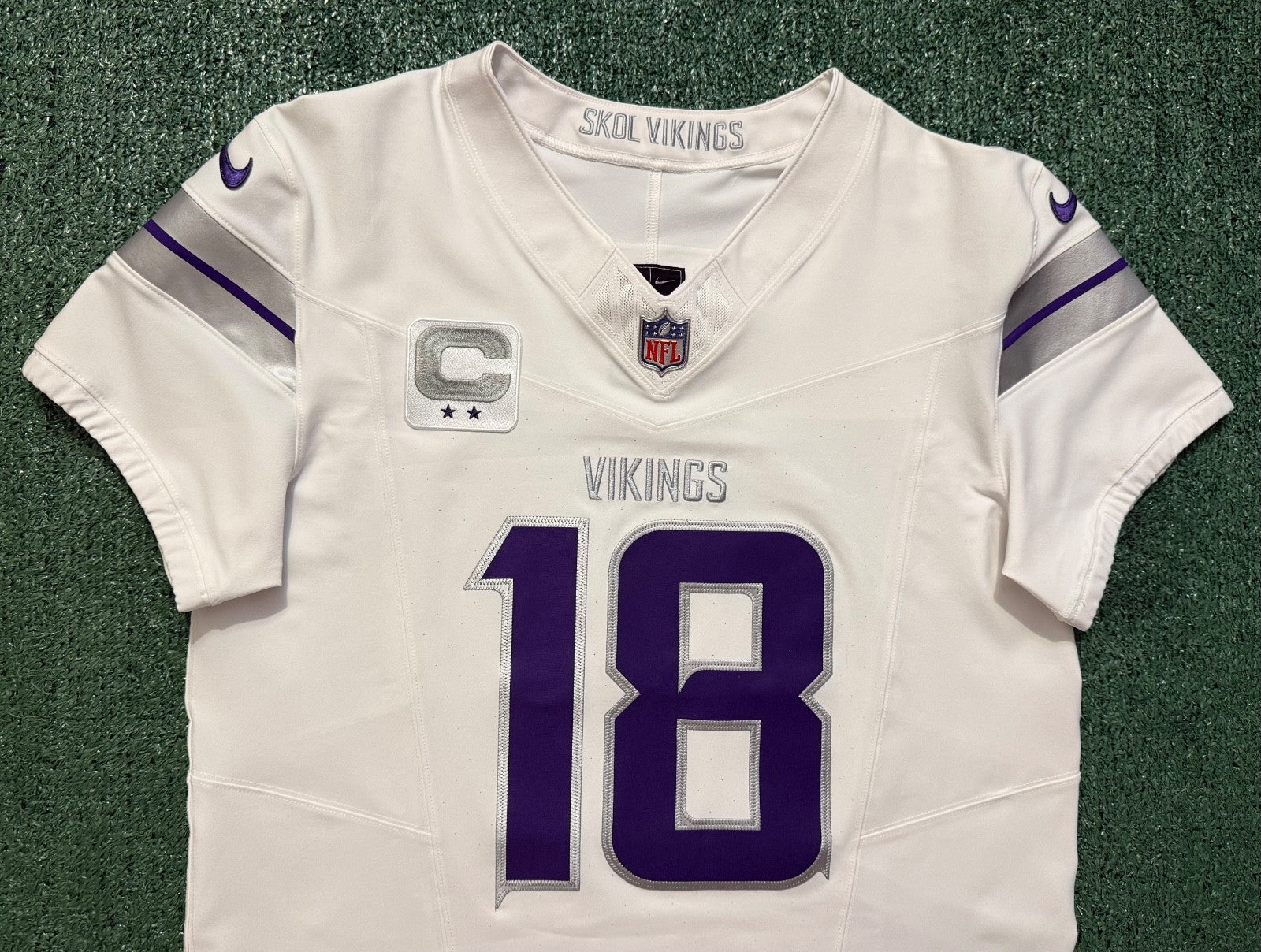 Justin Jefferson Minnesota Vikings Jersey #18 Nike Vapor FUSE Elite White Size 40 (Medium) NFL