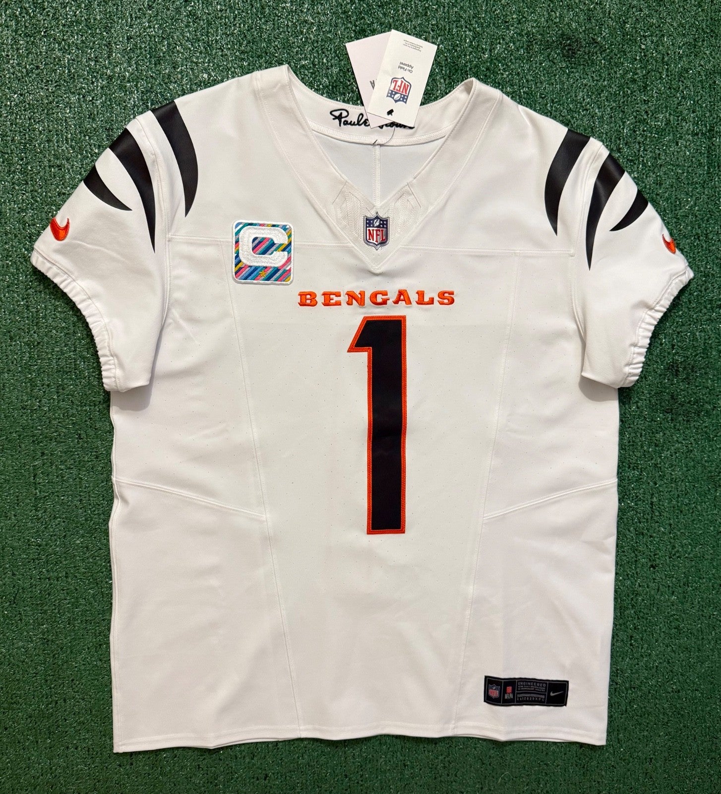 Ja'Marr Chase Cincinnati Bengals Jersey #1 Nike Vapor Fuse Elite White Size 44 (L) NFL