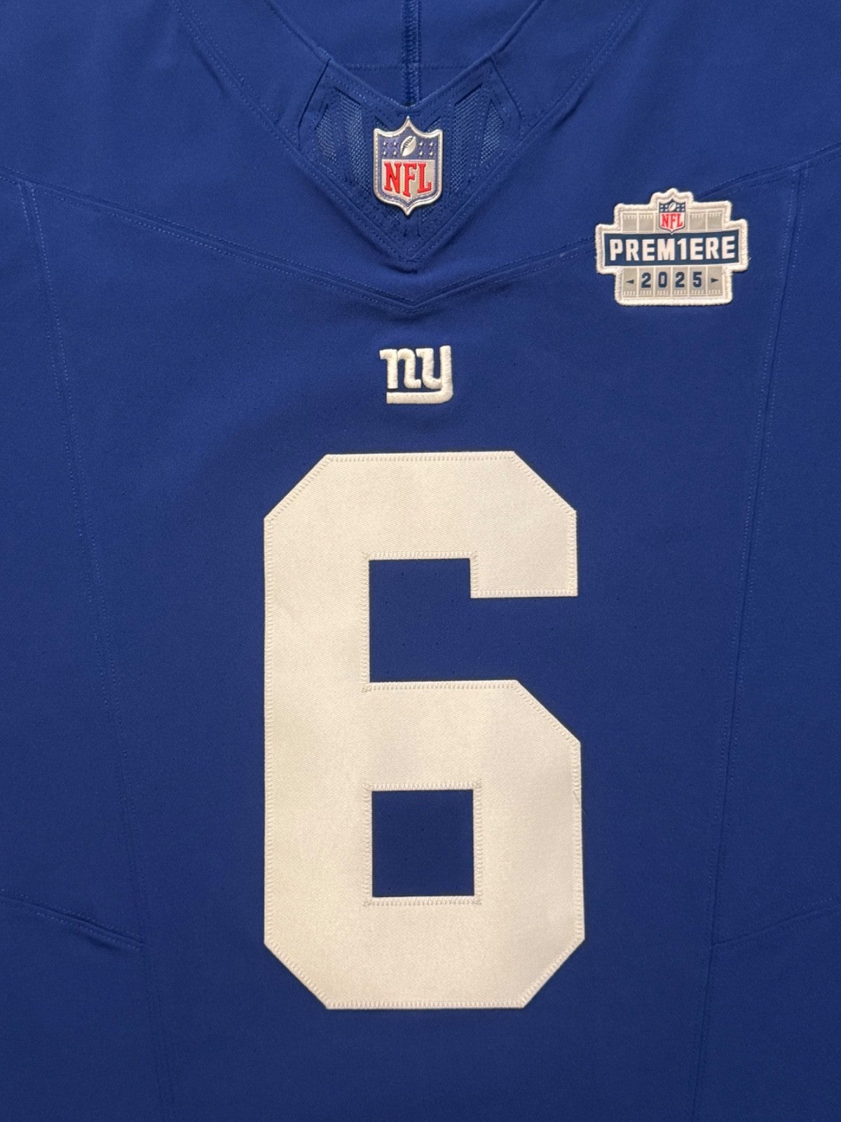 Jaxson Dart New York Giants Jersey #6 Nike Vapor FUSE Elite Blue Size 48 (XL) NFL