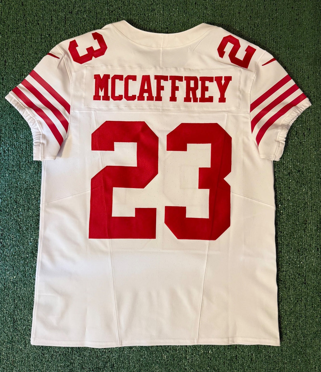 Christian McCaffrey San Francisco 49ers Jersey #23 Nike Vapor FUSE Elite White Size 44 (Large) NFL