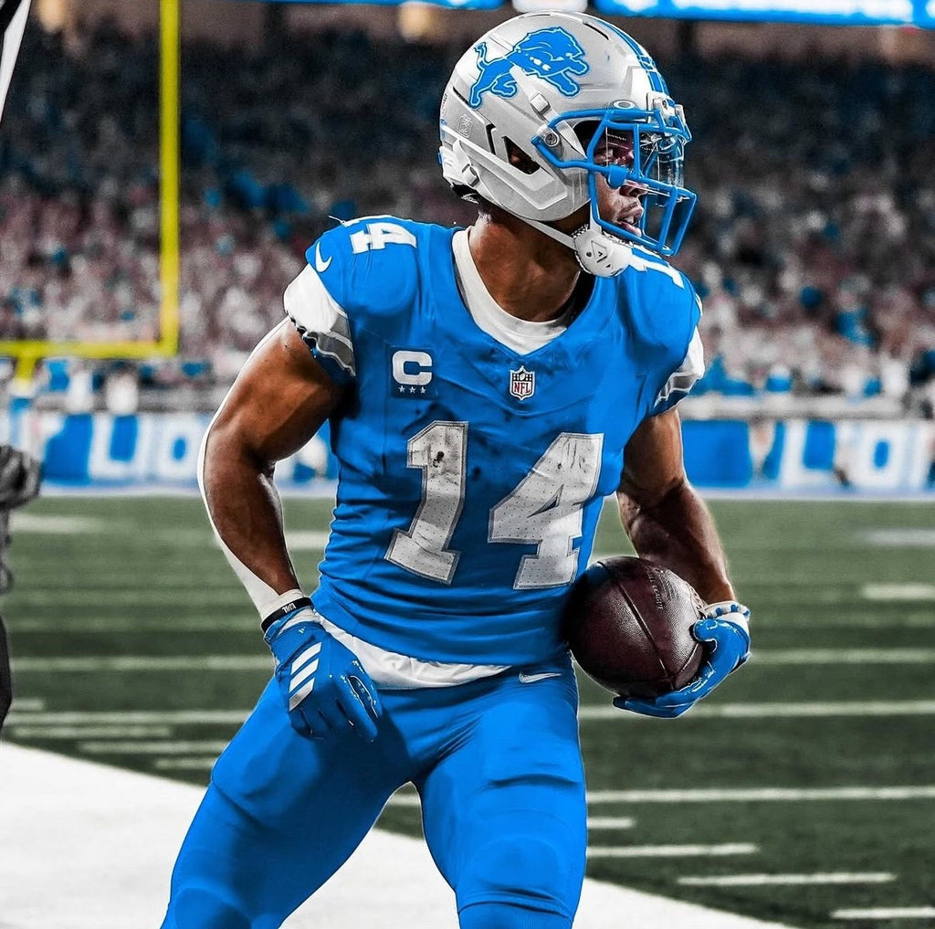 Amon Ra St Brown Detroit Lions Jersey #14 Nike Vapor FUSE Elite Blue Size 44 (Large) NFL