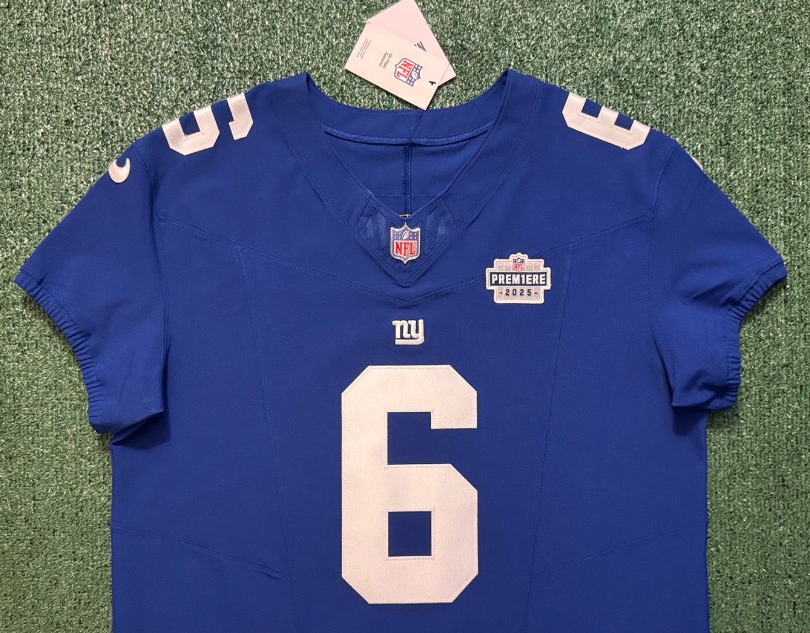 Jaxson Dart New York Giants Jersey #6 Nike Vapor FUSE Elite Blue Size 48 (XL) NFL