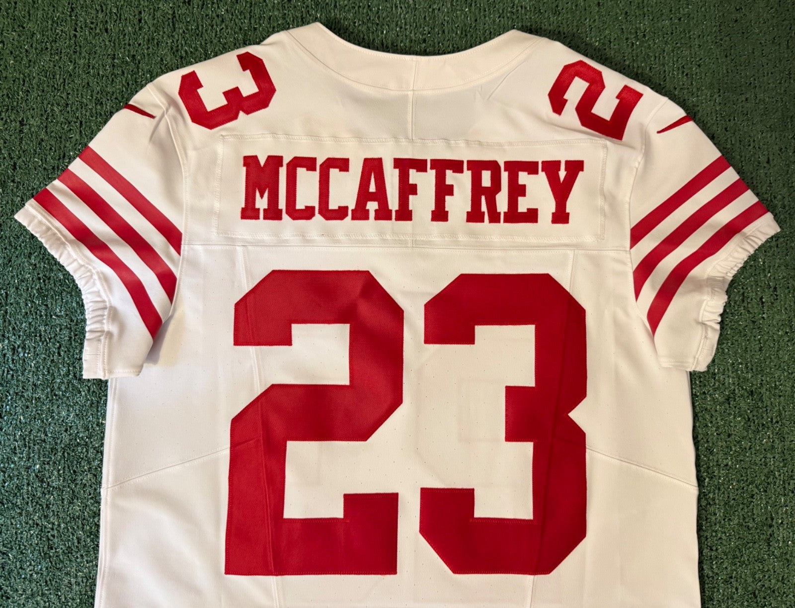 Christian McCaffrey San Francisco 49ers Jersey #23 Nike Vapor FUSE Elite White Size 44 (Large) NFL