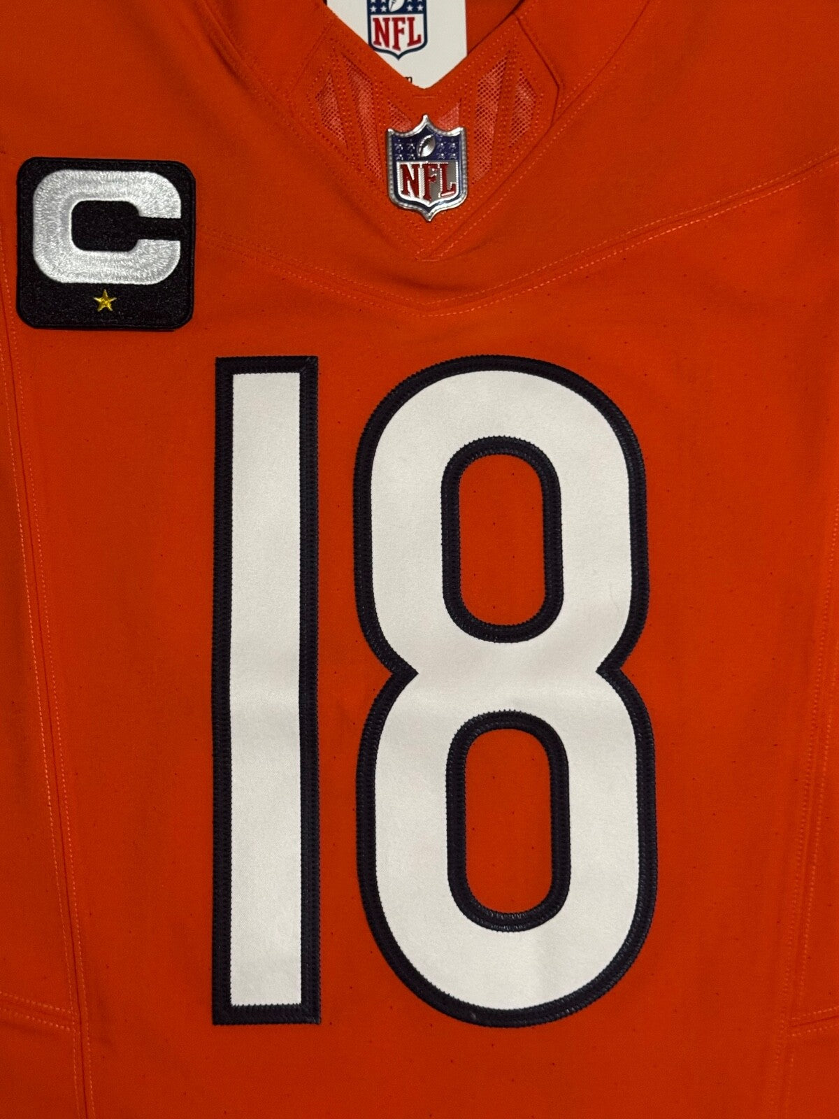 Caleb Williams Chicago Bears Jersey #18 Nike Vapor FUSE Elite Orange Size 44 (Large) NFL