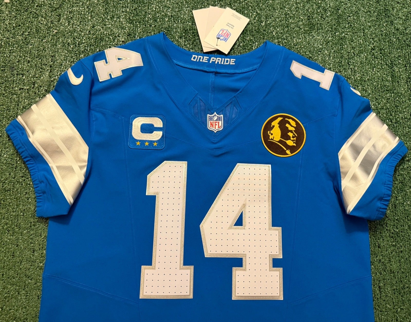 Amon Ra St Brown Detroit Lions Jersey #14 Nike Vapor FUSE Elite Blue Size 44 (Large) NFL