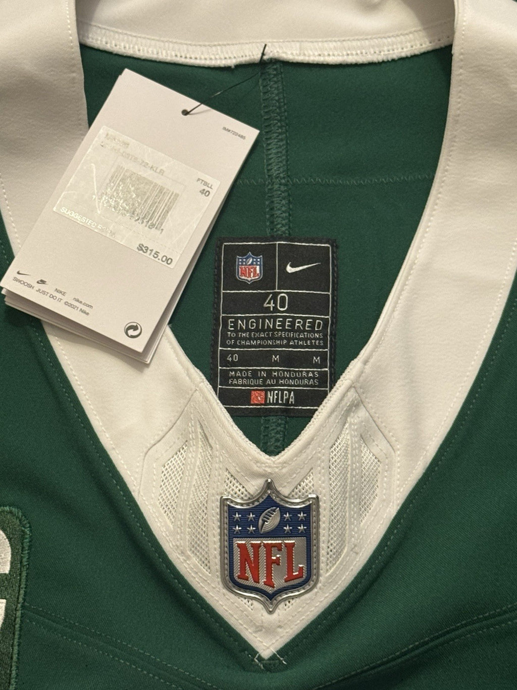 Garrett Wilson New York Jets Jersey #5 Nike Vapor Fuse Elite Green Size 40 (M) NFL