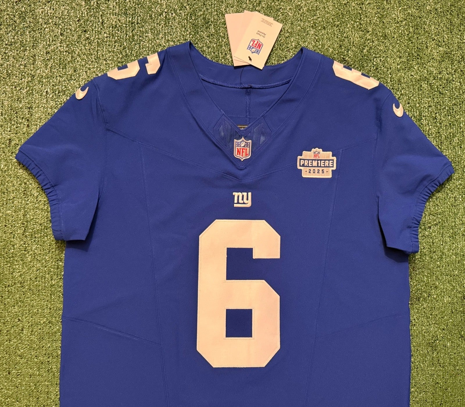 Jaxson Dart New York Giants Jersey #6 Nike Vapor FUSE Elite Blue size 44 (Large) NFL