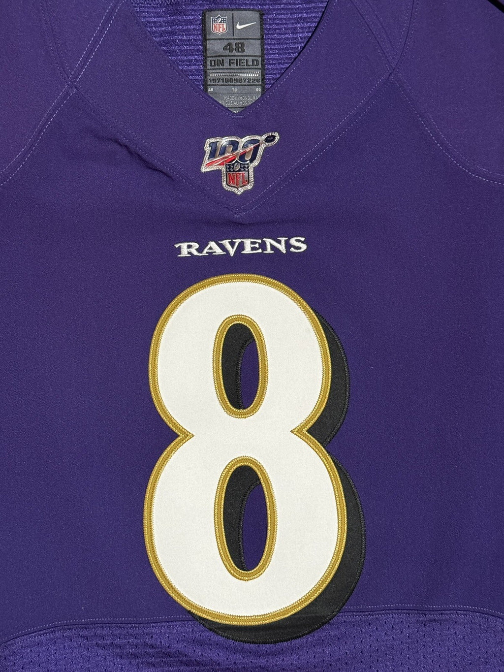 Lamar Jackson Baltimore Ravens Jersey #8 Nike Vapor Elite Purple Size 48 (XL) NFL
