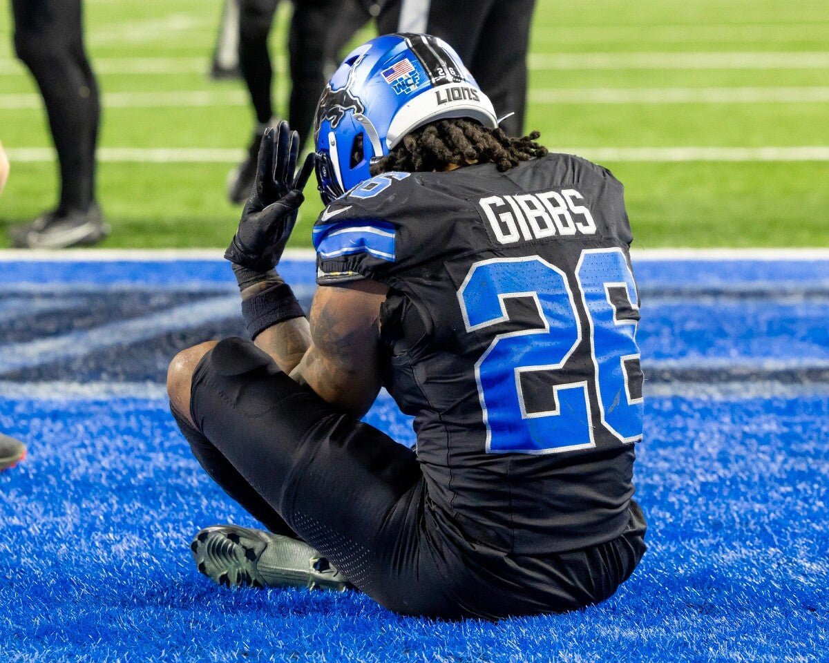 Jahmyr Gibbs Detroit Lions Jersey #26 Nike Vapor FUSE Elite Black Size 44 (Large) NFL