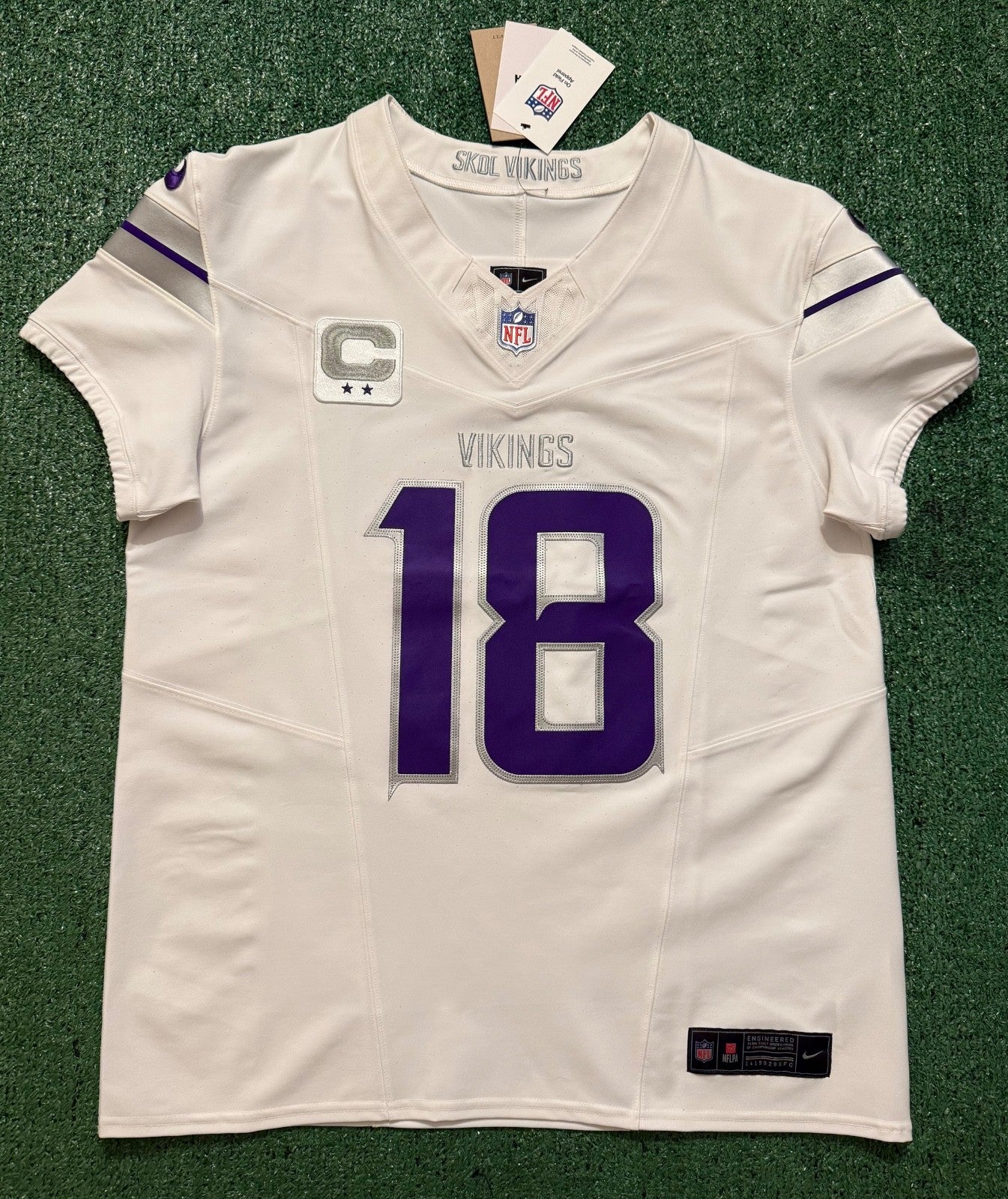 Justin Jefferson Minnesota Vikings Jersey #18 Nike Vapor FUSE Elite White Size 44 (Large) NFL