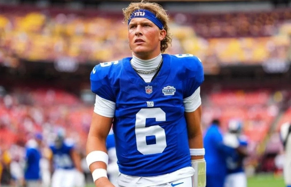 Jaxson Dart New York Giants Jersey #6 Nike Vapor FUSE Elite Blue Size 48 (XL) NFL