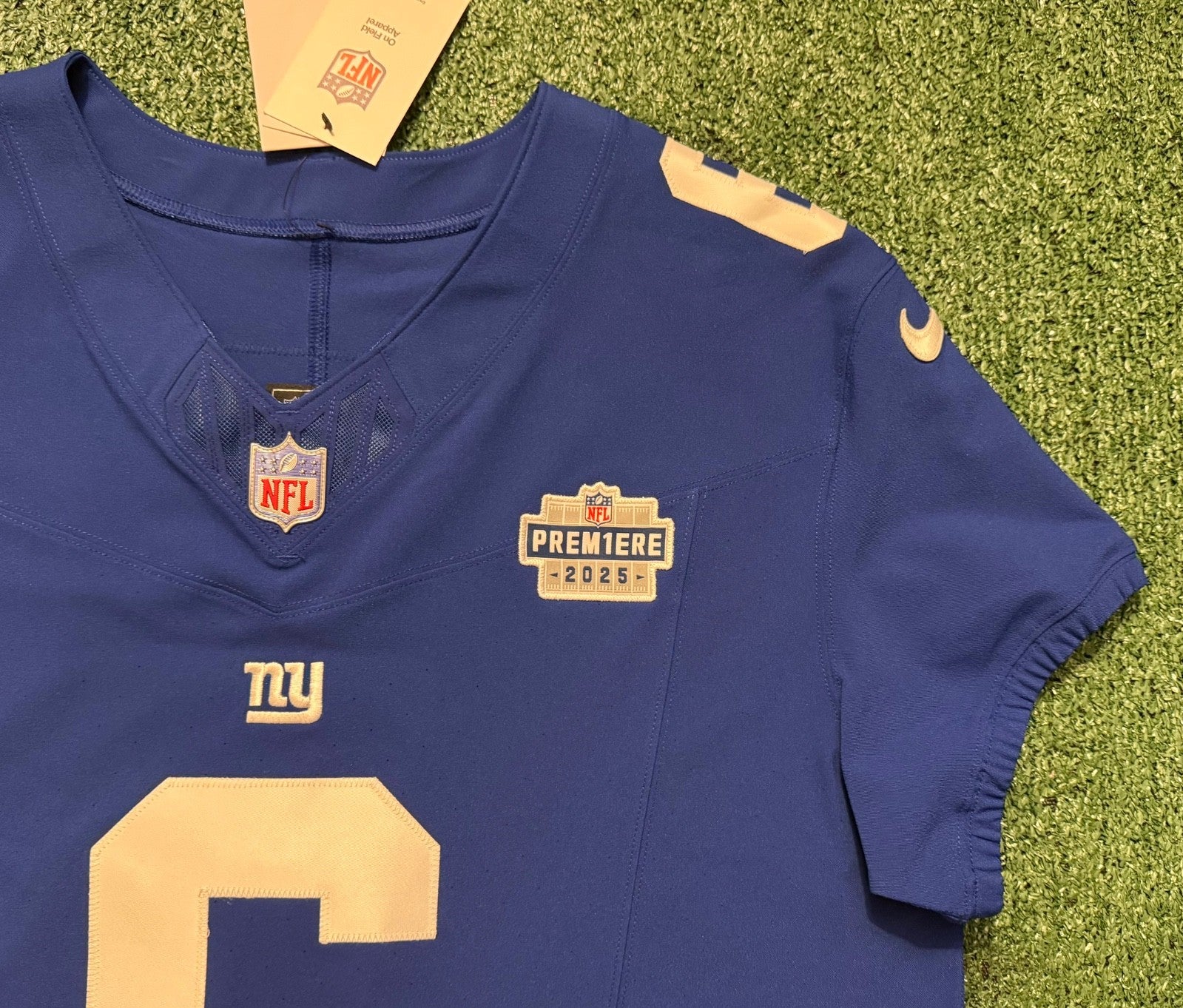 Jaxson Dart New York Giants Jersey #6 Nike Vapor FUSE Elite Blue size 44 (Large) NFL