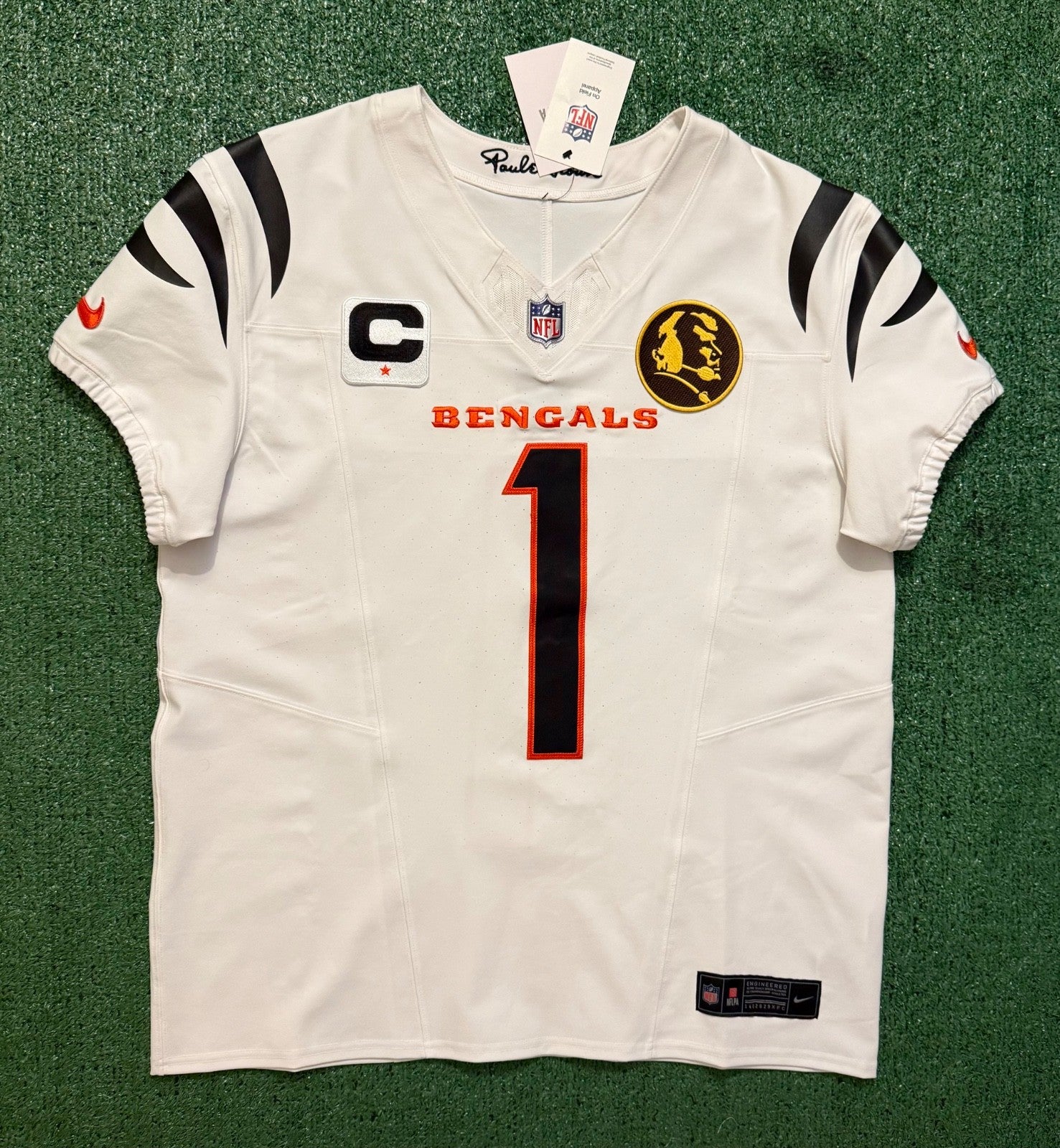 Ja'Marr Chase Cincinnati Bengals Jersey #1 Nike Vapor Fuse Elite White Size 44 (L) NFL