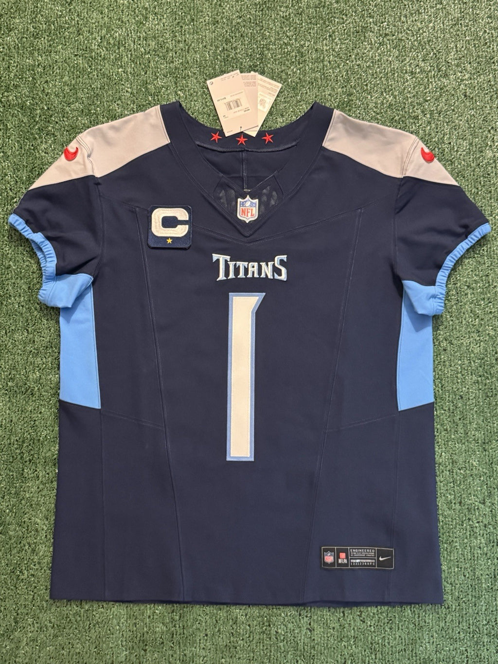 Cam Ward Tennessee Titans Jersey #1 Nike Vapor Fuse Elite Blue Size 44 (L) NFL