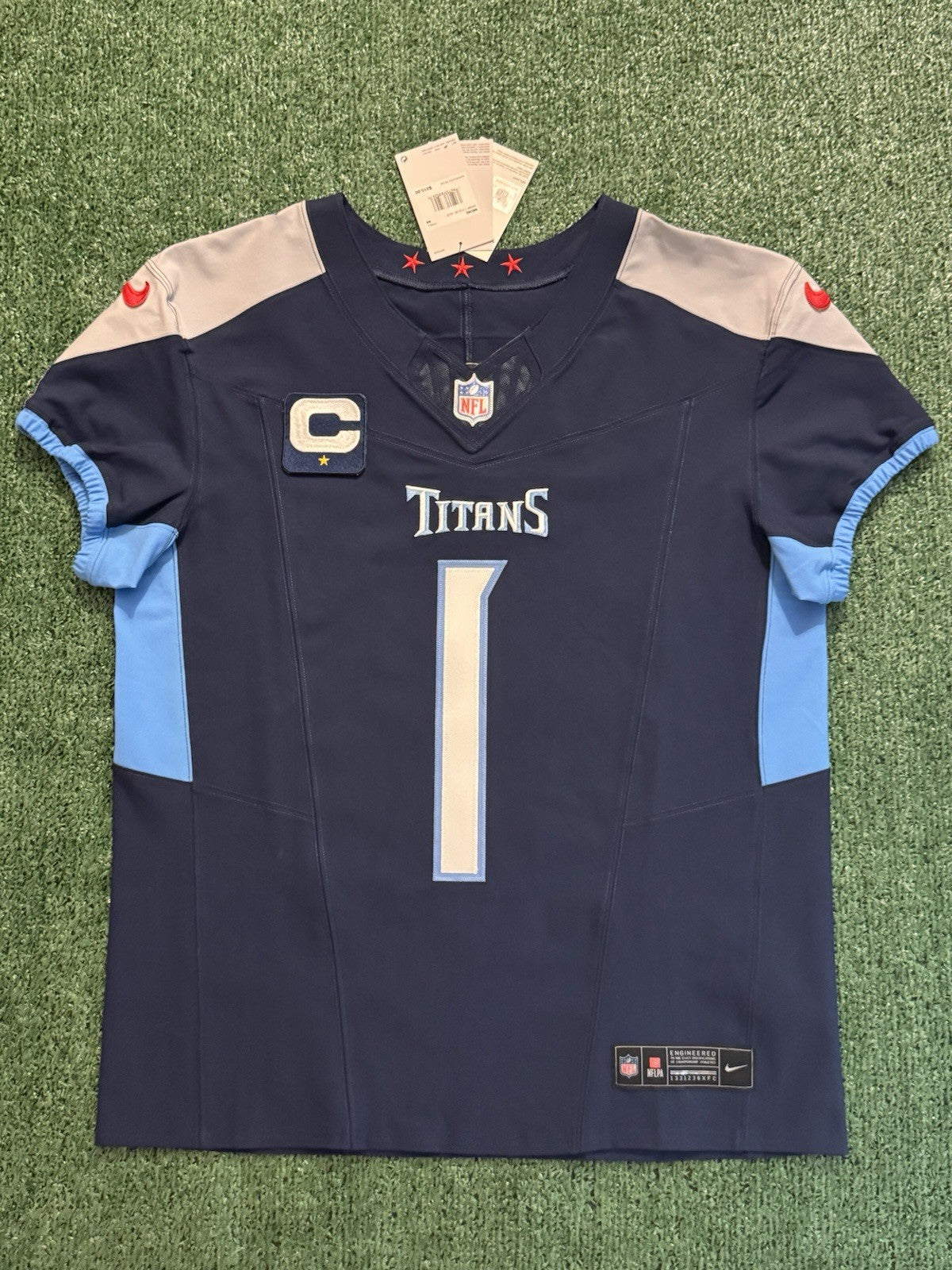 Cam Ward Tennessee Titans Jersey #1 Nike Vapor Fuse Elite Blue Size 44 (L) NFL
