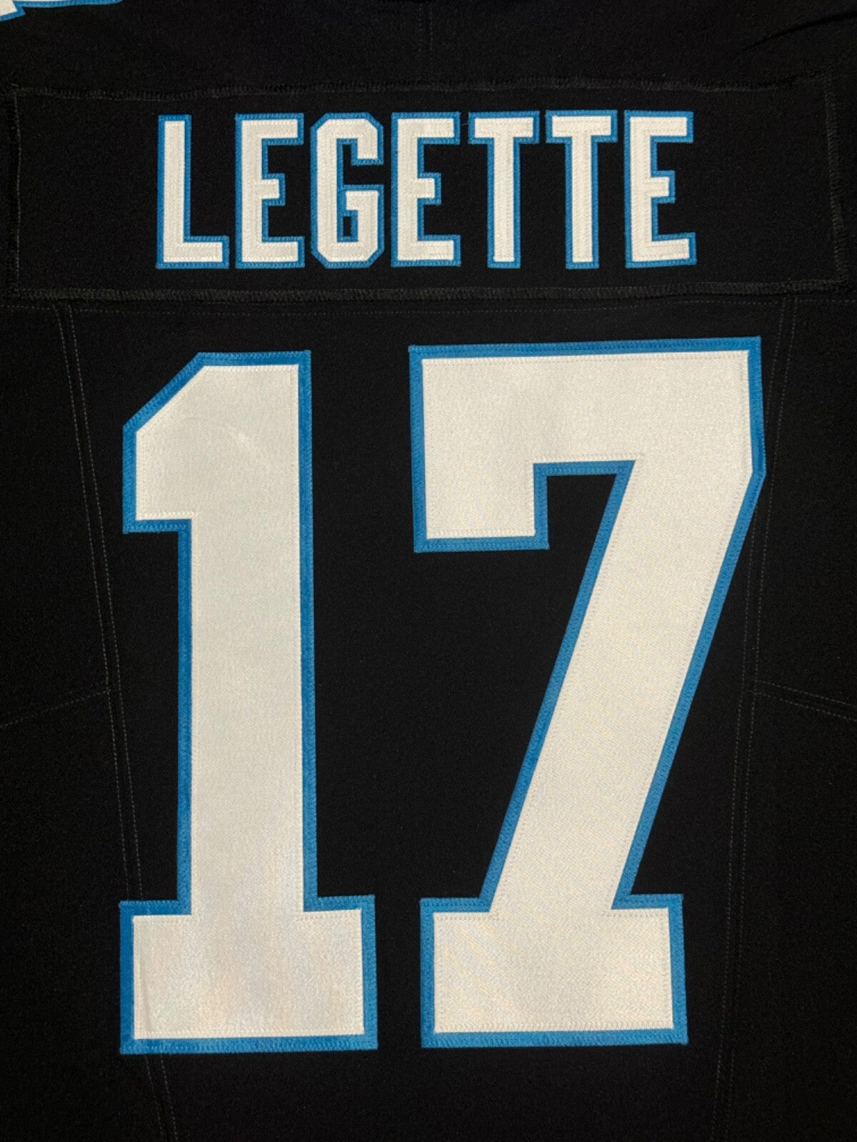 Xavier Legette Carolina Panthers Jersey #17 Nike Vapor FUSE Elite Black Size 44 (Large) NFL
