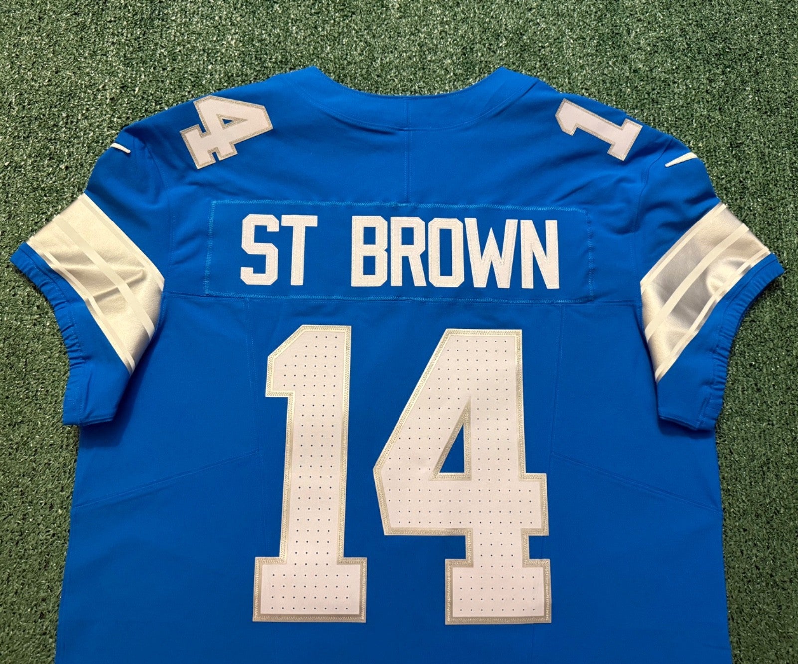 Amon Ra St Brown Detroit Lions Jersey #14 Nike Vapor FUSE Elite Blue Size 48 (XL) NFL