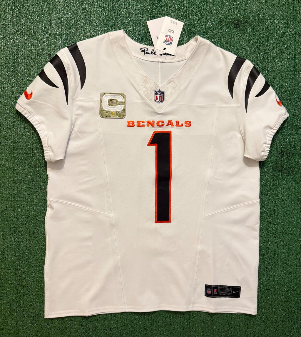 Ja'Marr Chase Cincinnati Bengals Jersey #1 Nike Vapor Fuse Elite White Size 44 (L) NFL