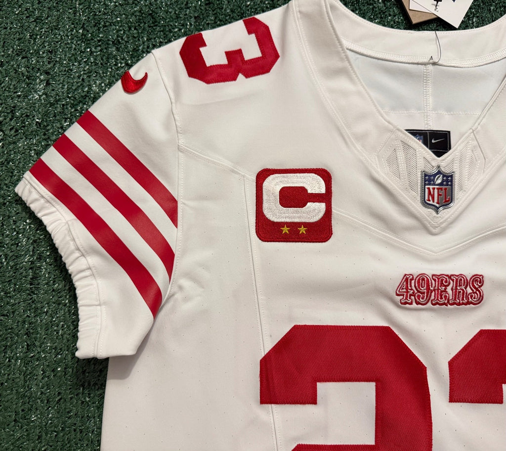 Christian McCaffrey San Francisco 49ers Jersey #23 Nike Vapor FUSE Elite White Size 44 (Large) NFL