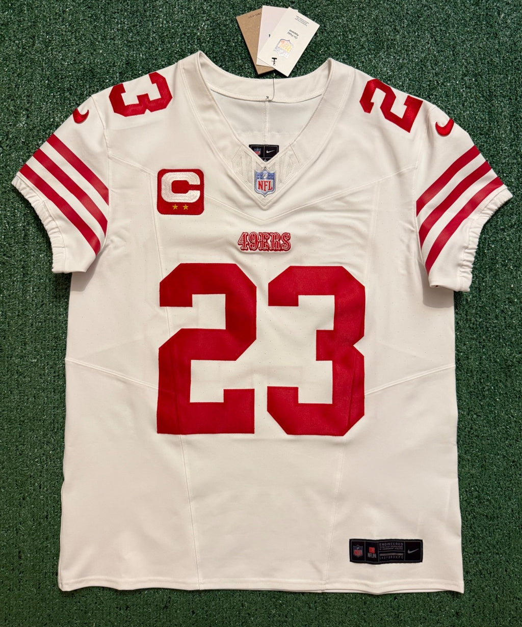 Christian McCaffrey San Francisco 49ers Jersey #23 Nike Vapor FUSE Elite White Size 44 (Large) NFL