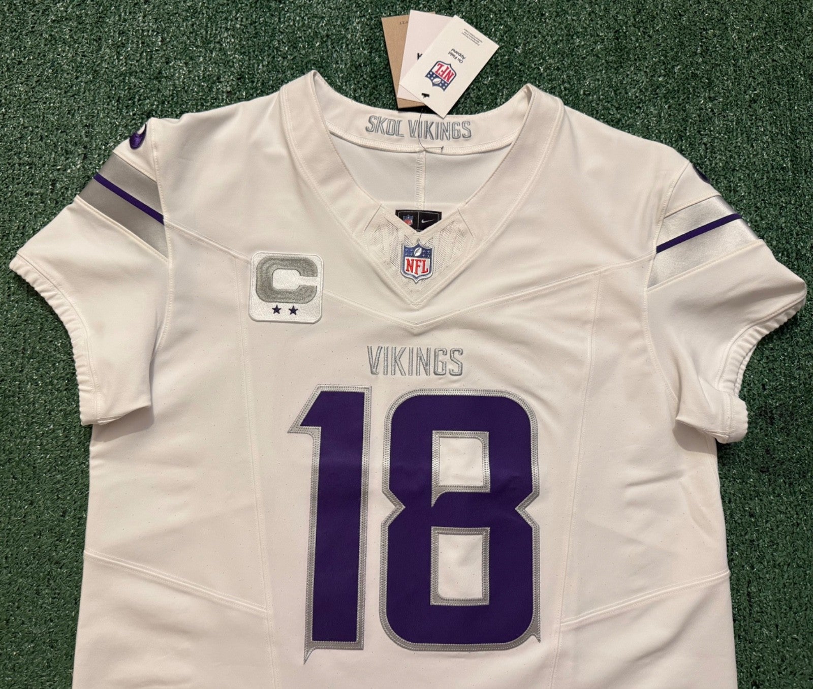 Justin Jefferson Minnesota Vikings Jersey #18 Nike Vapor FUSE Elite White Size 44 (Large) NFL