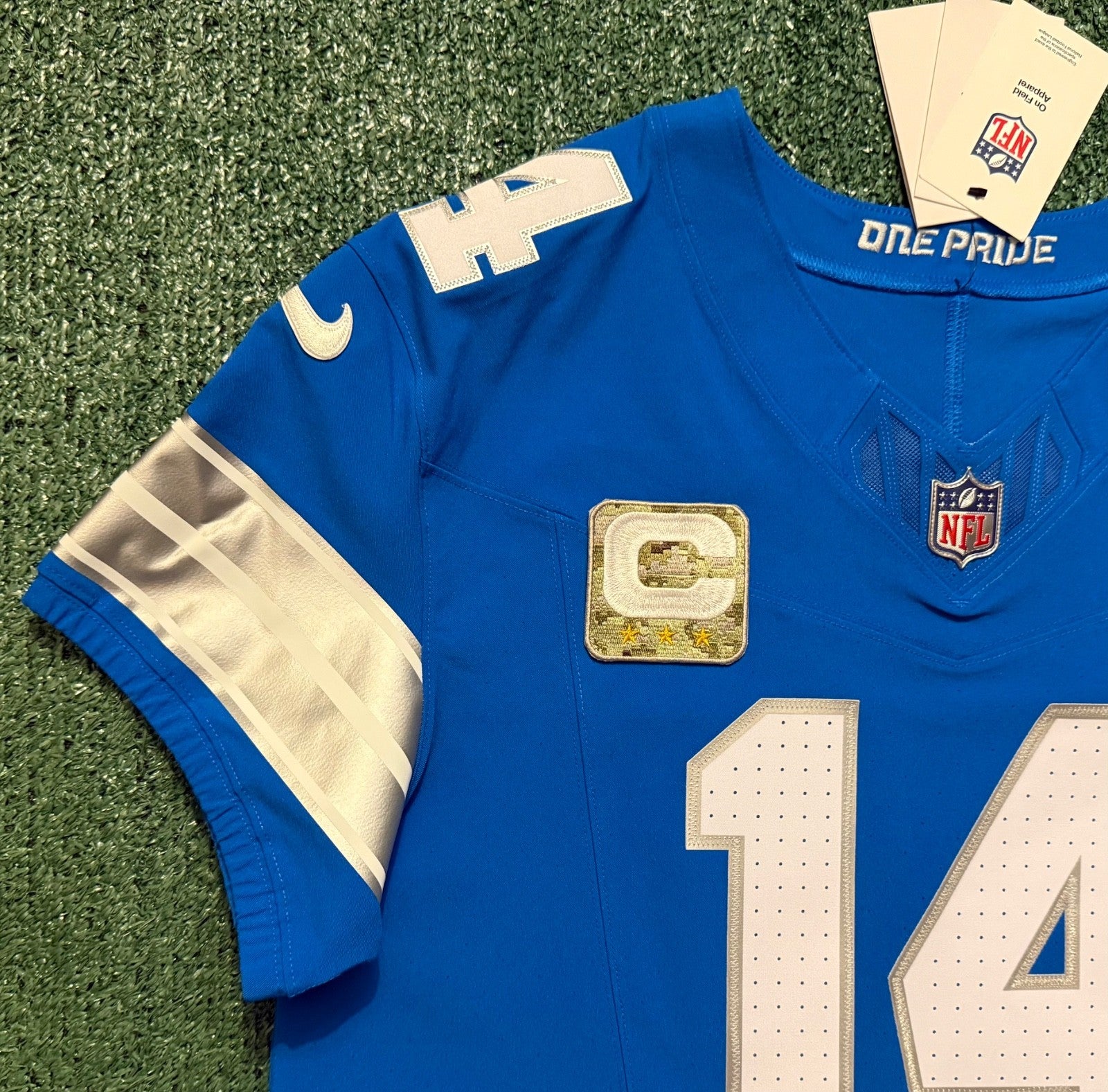 Amon Ra St Brown Detroit Lions Jersey #14 Nike Vapor FUSE Elite Blue Size 44 (Large) NFL