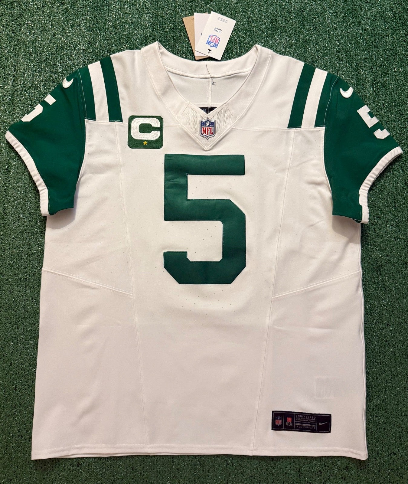 Garrett Wilson New York Jets Jersey #5 Nike Vapor Fuse Elite White Size 44 (L) NFL