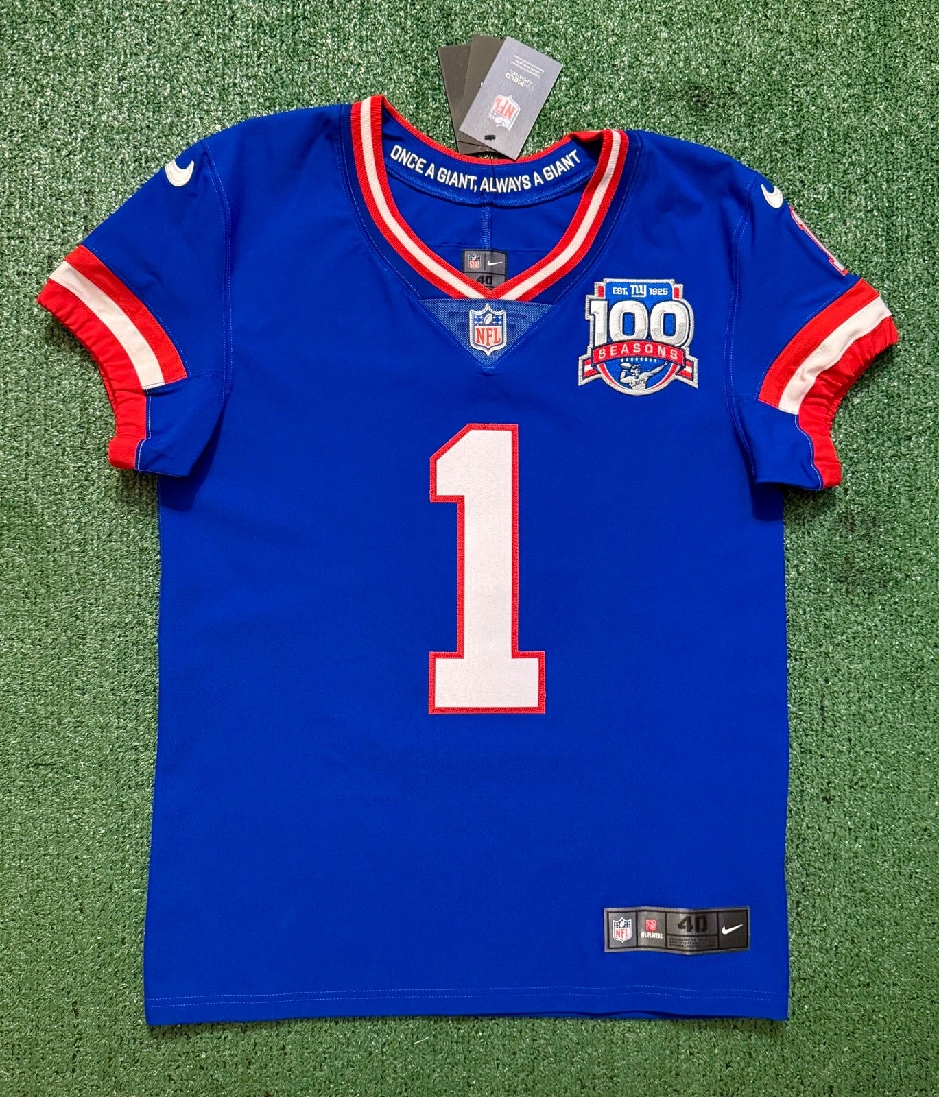 Malik Nabers New York Giants Jersey #1 Nike Vapor Elite Blue Size 40 (Medium) NFL