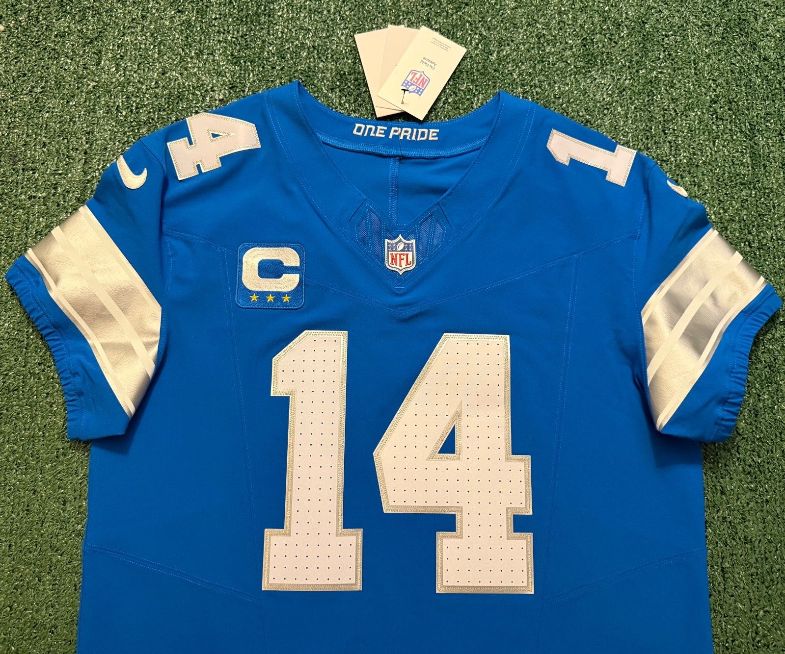 Amon Ra St Brown Detroit Lions Jersey #14 Nike Vapor FUSE Elite Blue Size 44 (Large) NFL